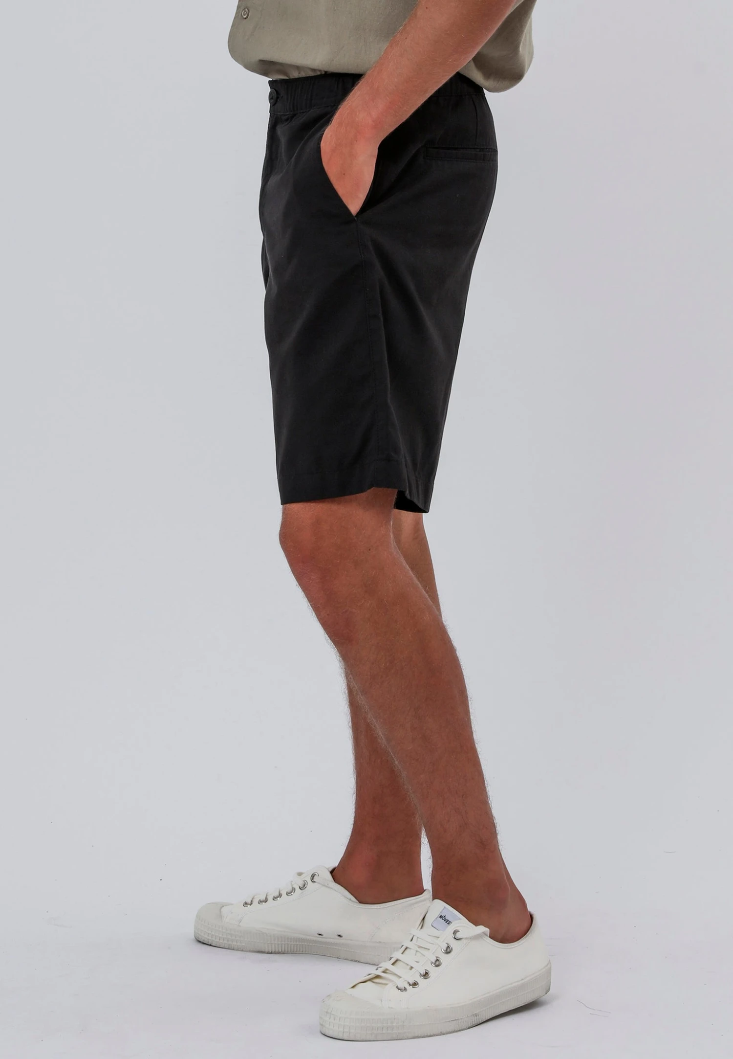 ELASTICATED LONGLINE CHINO SHORTS BLACK 3 ELASTICATED LONGLINE CHINO SHORTS BLACK - Image 3