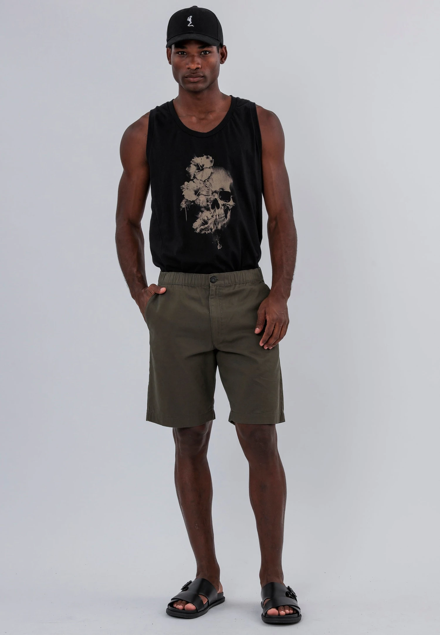 ELASTICATED LONGLINE CHINO SHORTS KHAKI 4 ELASTICATED LONGLINE CHINO SHORTS KHAKI - Image 4