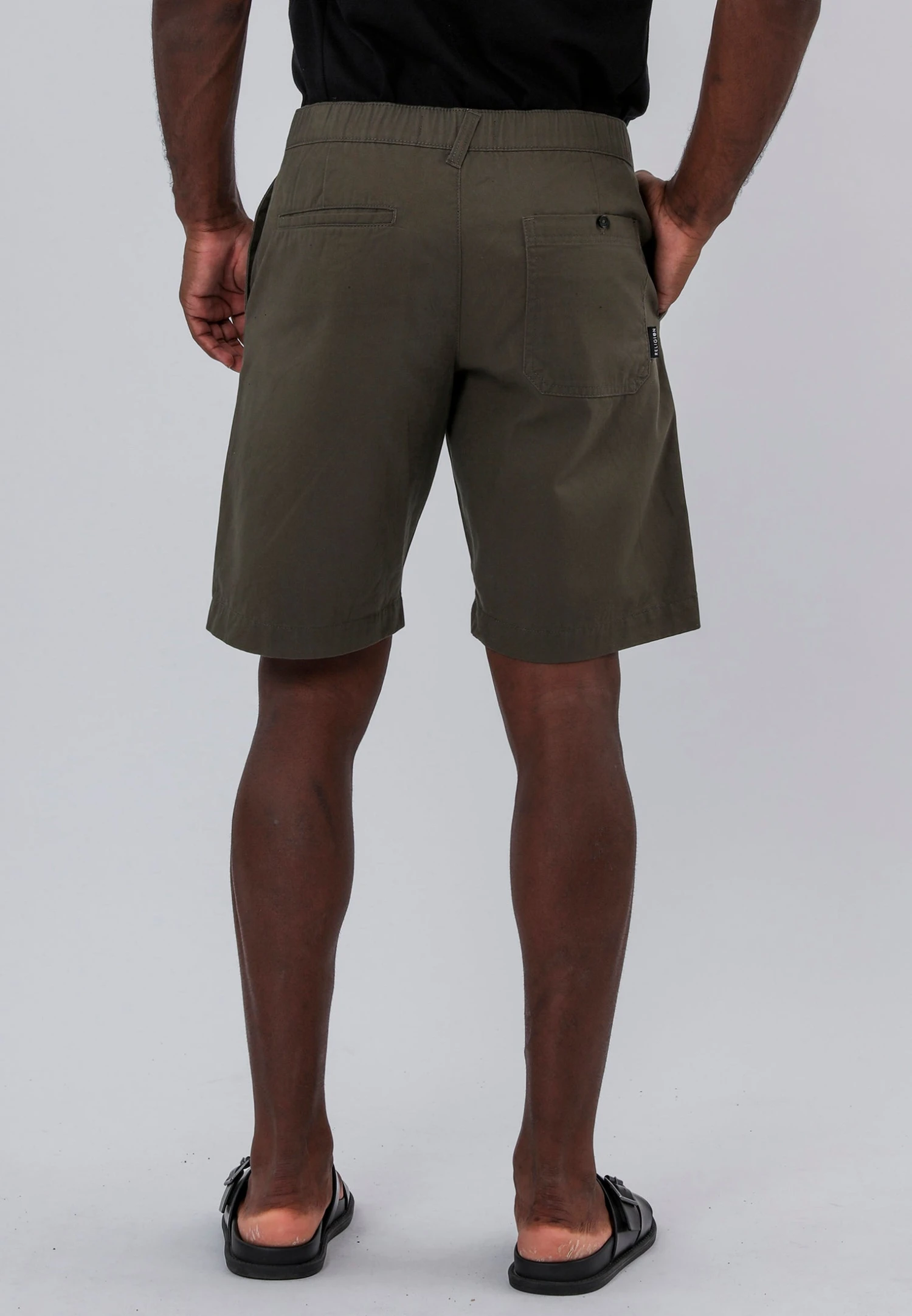 ELASTICATED LONGLINE CHINO SHORTS KHAKI 2 ELASTICATED LONGLINE CHINO SHORTS KHAKI - Image 2