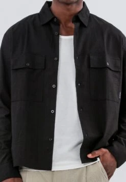 TWO POCKET RELAXED LINEN BLEND SHIRT BLACK 7 TWO POCKET RELAXED LINEN BLEND SHIRT BLACK -Religion Clothing 15ETRH08TWOPOCKETRELAXEDLSSHIRTBLACK 56