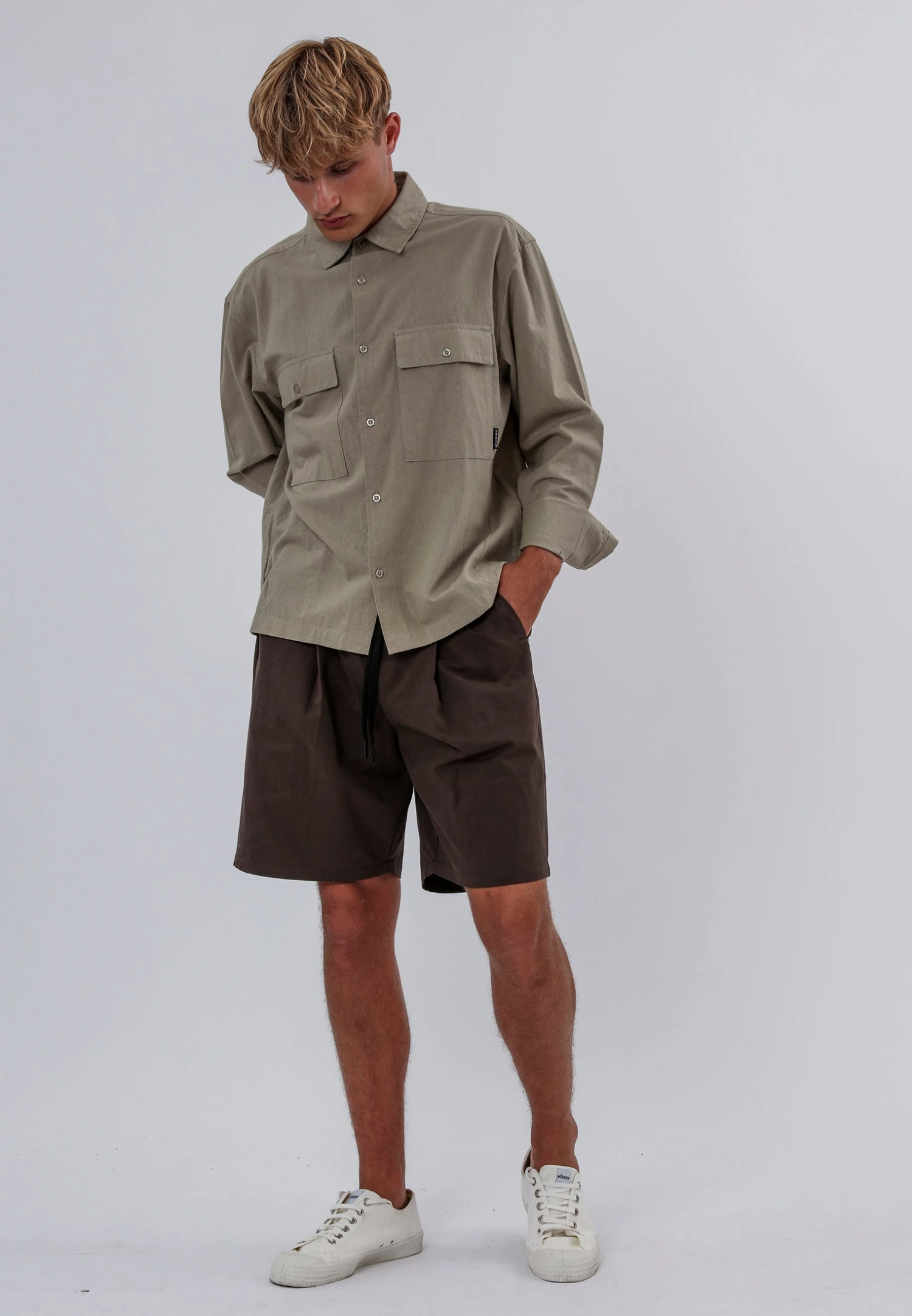 TWO POCKET RELAXED LINEN BLEND SHIRT LIGHT KHAKI 5 TWO POCKET RELAXED LINEN BLEND SHIRT LIGHT KHAKI - Image 5