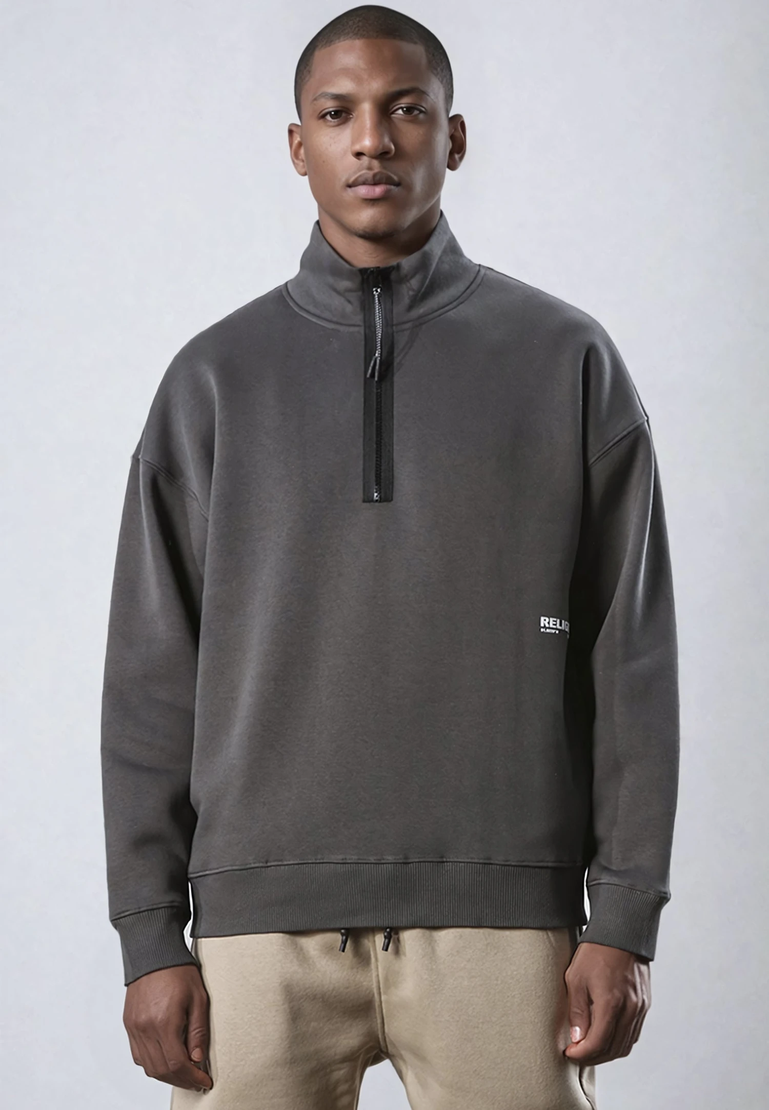 LOGO RELAXED HALF ZIP COAL 3 LOGO RELAXED HALF ZIP COAL - Image 3