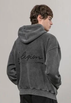 EMBROIDERED HOODIE BLACK ACID WASH -Religion Clothing 34TEWJ58BLACKACIDWASH4