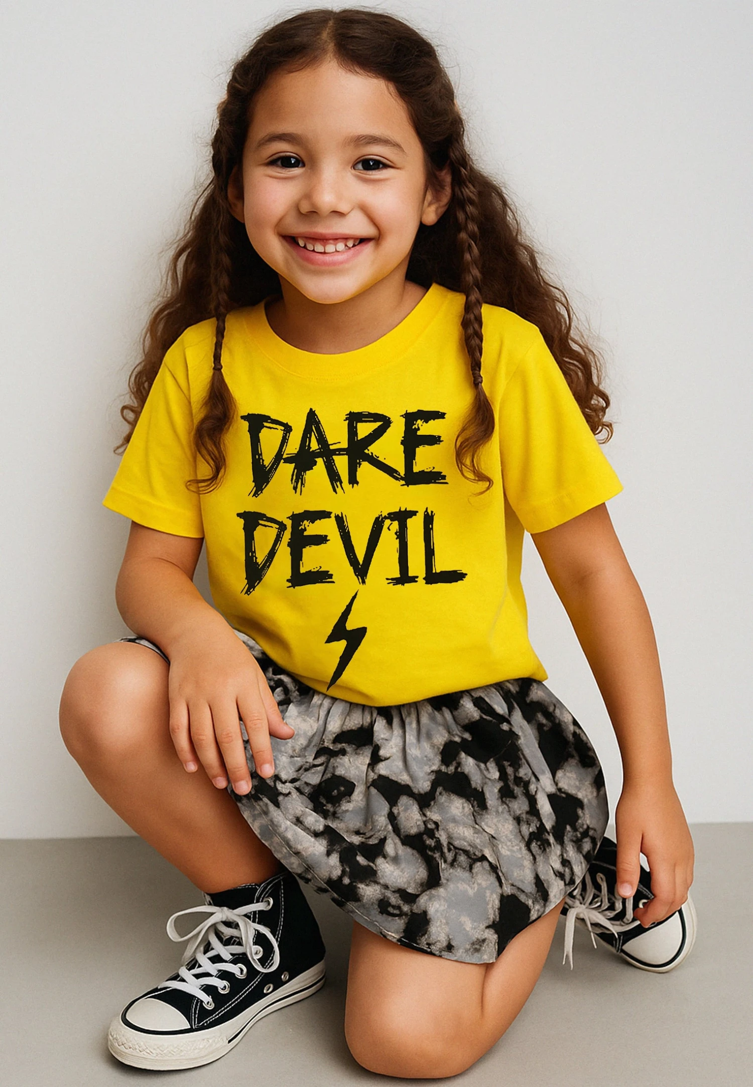 Kids DARE DEVIL GIRLS T-SHIRT YELLOW 1 Kids DARE DEVIL GIRLS T-SHIRT YELLOW