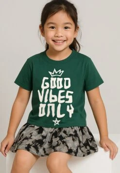 Kids GOOD VIBES GIRLS T-SHIRT BOTTLE GREEN