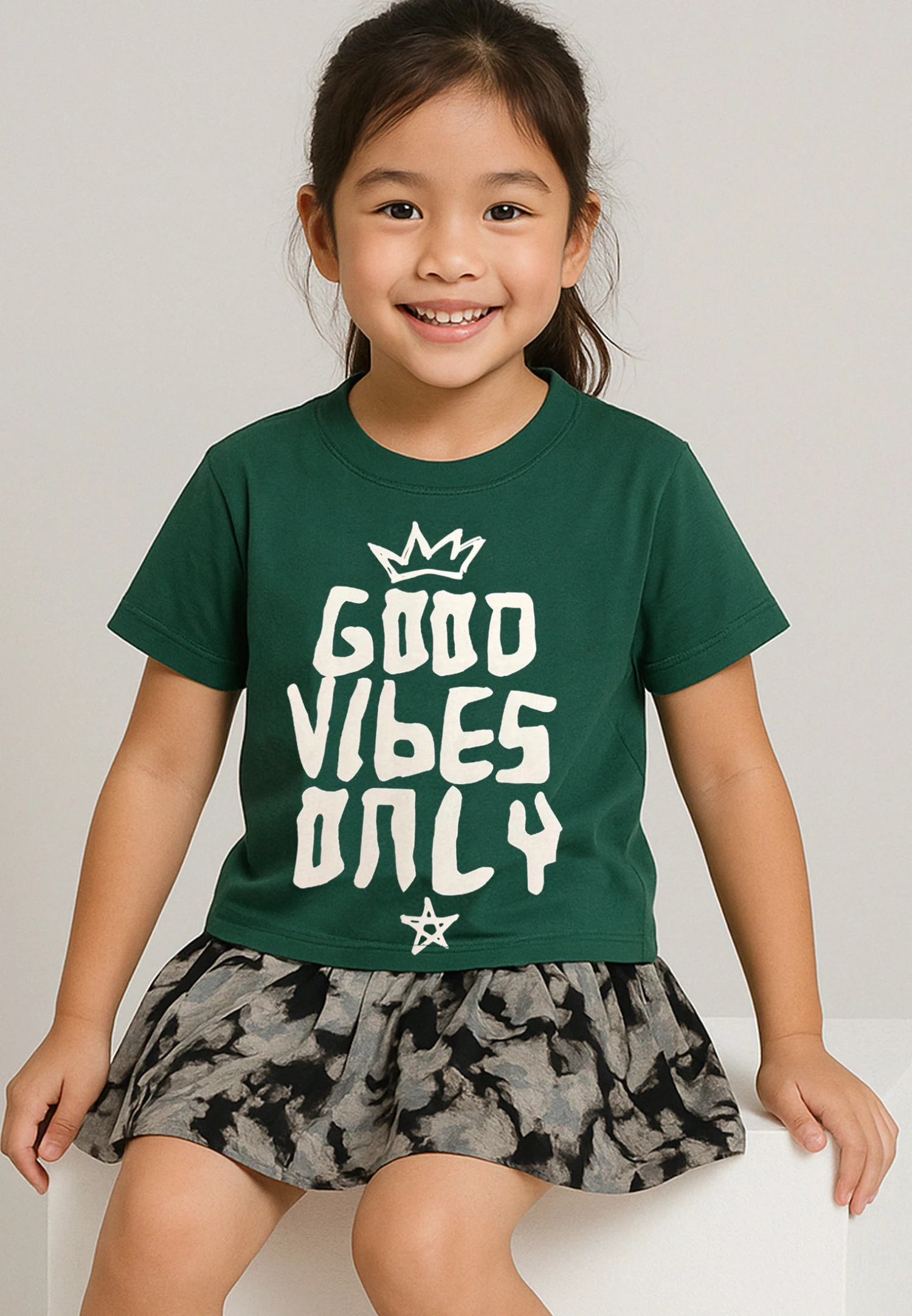 Kids GOOD VIBES GIRLS T-SHIRT BOTTLE GREEN 1 Kids GOOD VIBES GIRLS T-SHIRT BOTTLE GREEN