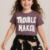 Kids TROUBLE MAKER GIRLS T-SHIRT MAUVE