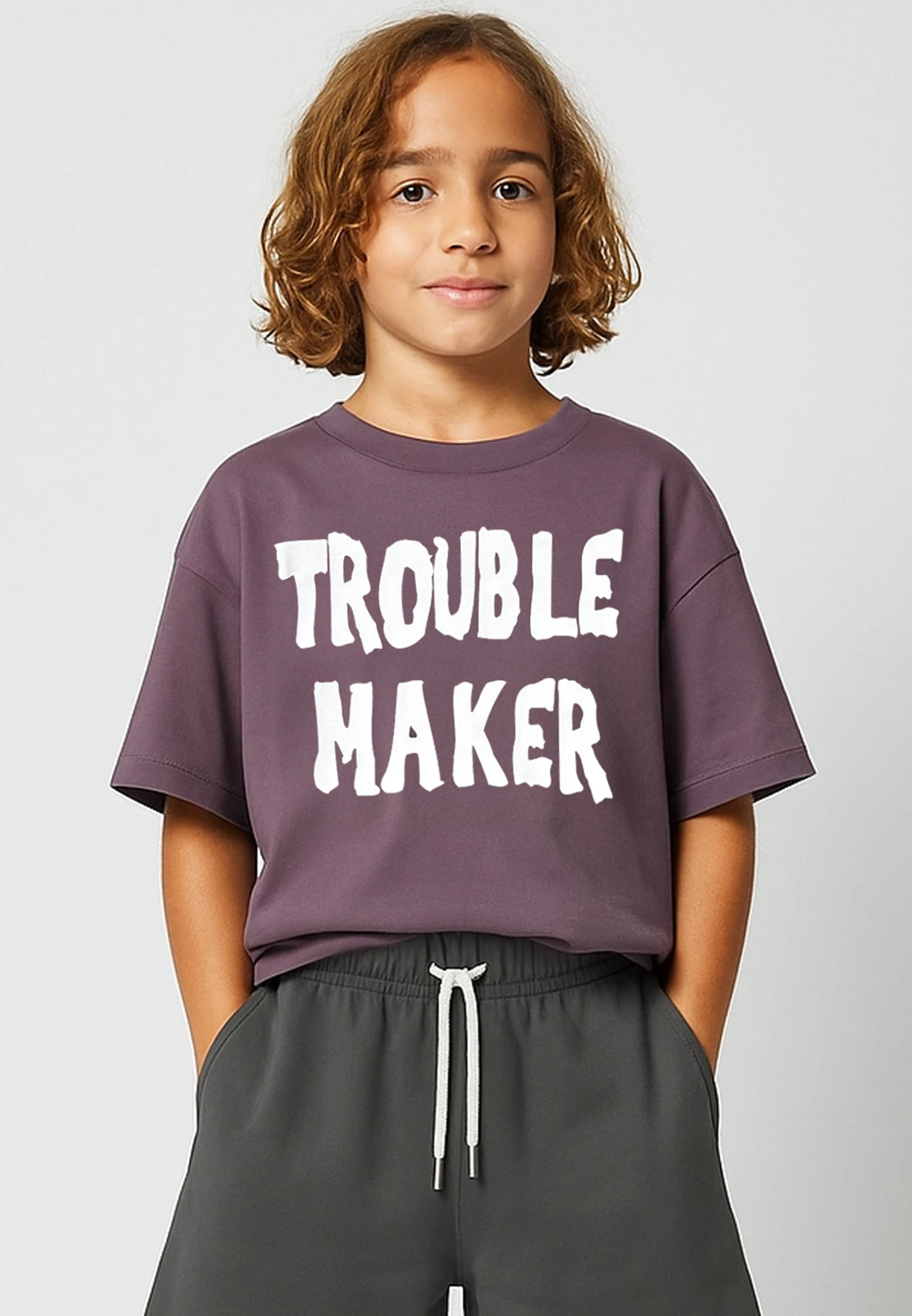 Kids TROUBLE MAKER BOYS T-SHIRT MAUVE 1 Kids TROUBLE MAKER BOYS T-SHIRT MAUVE