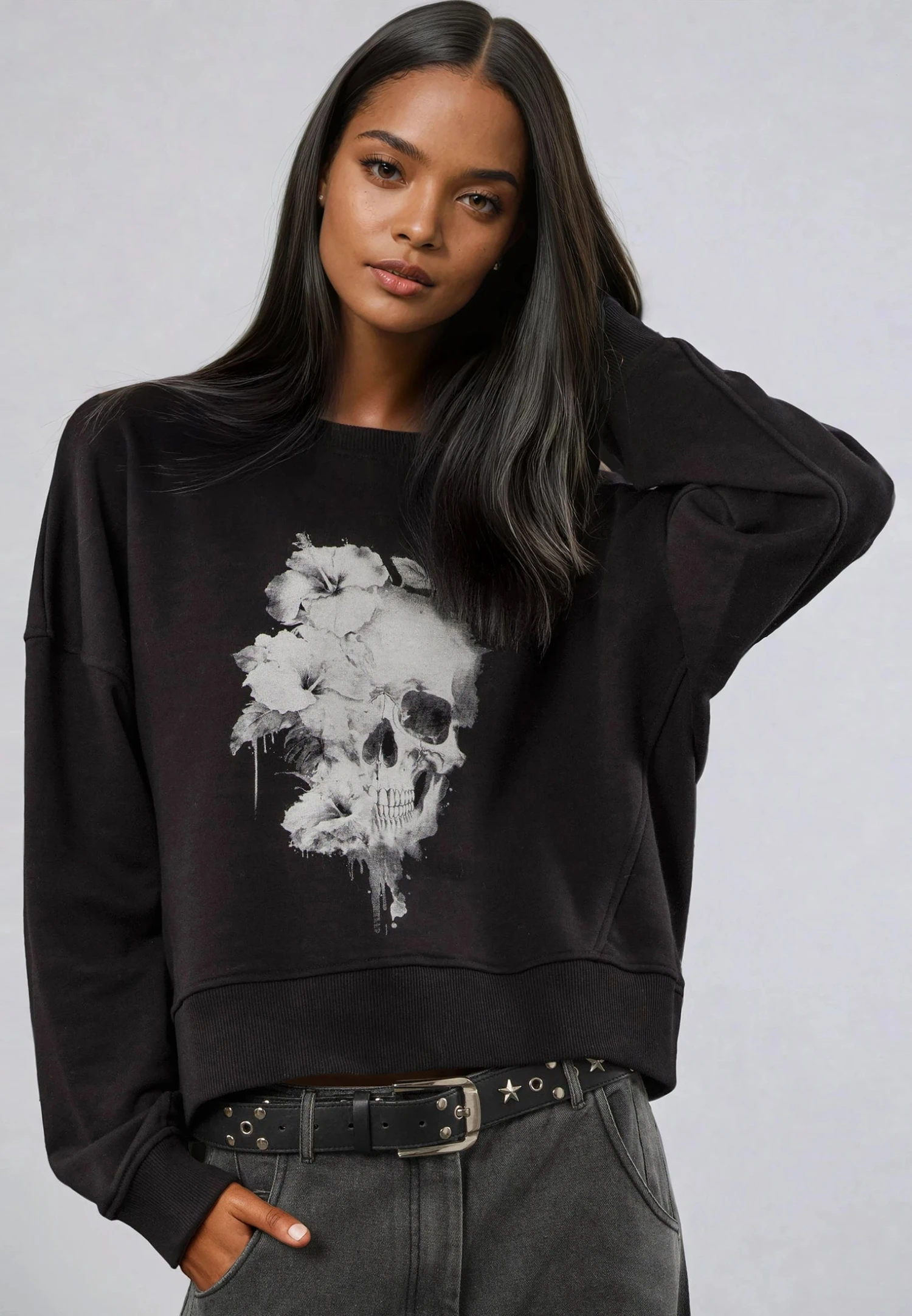 FLORA SWEAT BLACK 2 FLORA SWEAT BLACK - Image 2