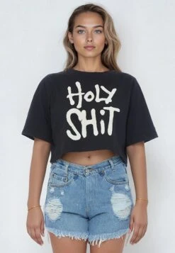 HOLY SHIT CROP TOP BLACK