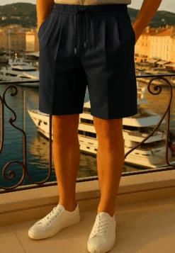 SAINT-TROPEZ PLEATED LINEN BLEND HOLIDAY SHORTS MIDNIGHT