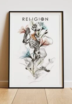 DIGITAL PRINT SKELETON PRAY ART POSTER