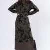 REVERSE MOCK NECK DRESS CAMO KHAKI