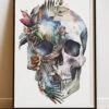 DIGITAL PRINT FLORAL WINGS SKULL ART POSTER WHITE