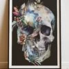 DIGITAL PRINT FLORAL WINGS SKULL ART POSTER BLACK