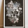 DIGITAL PRINT FLORAL SKULL ART POSTER BLACK