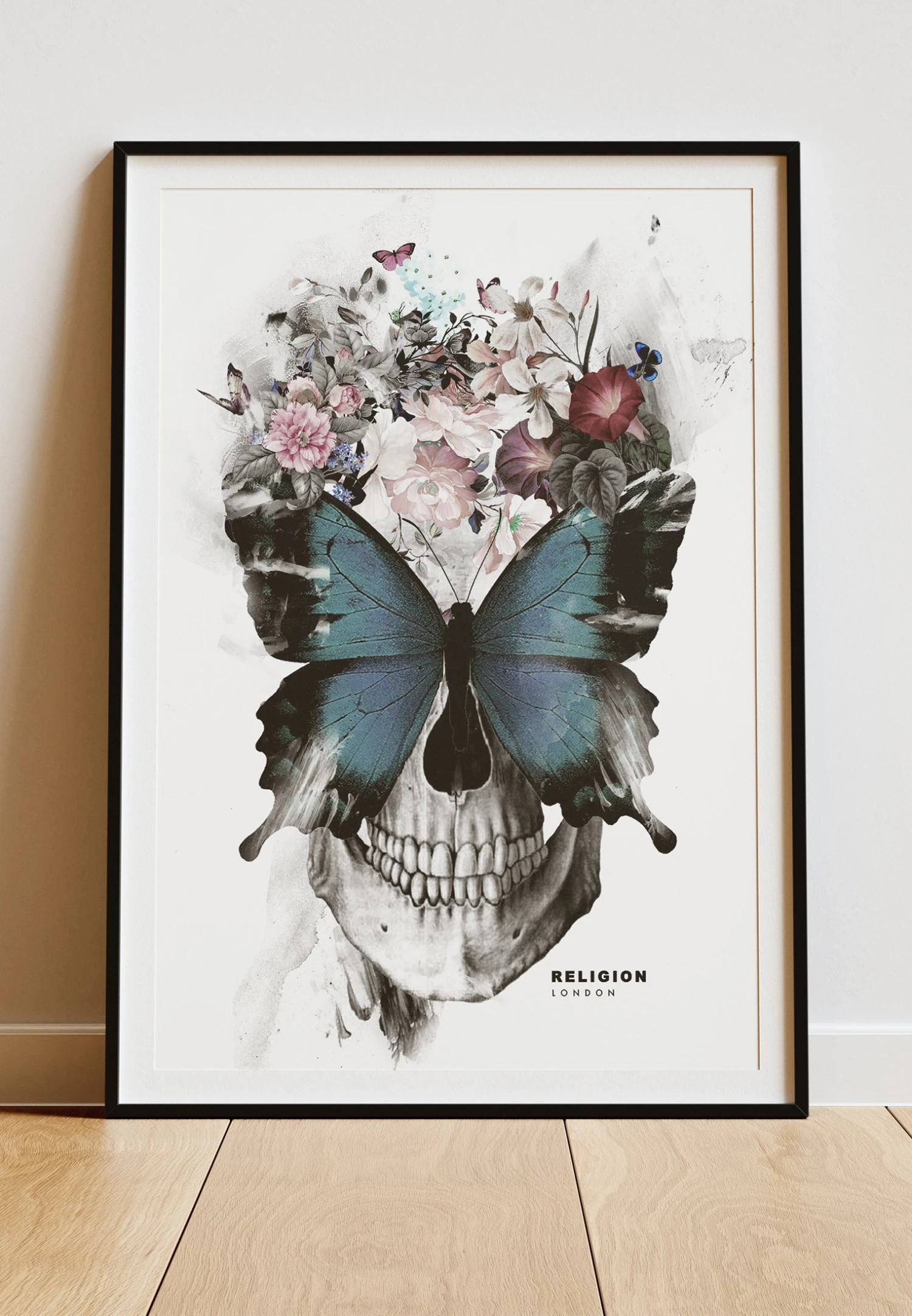 DIGITAL PRINT BUTTERFLY SKULL ART POSTER WHITE 1 DIGITAL PRINT BUTTERFLY SKULL ART POSTER WHITE
