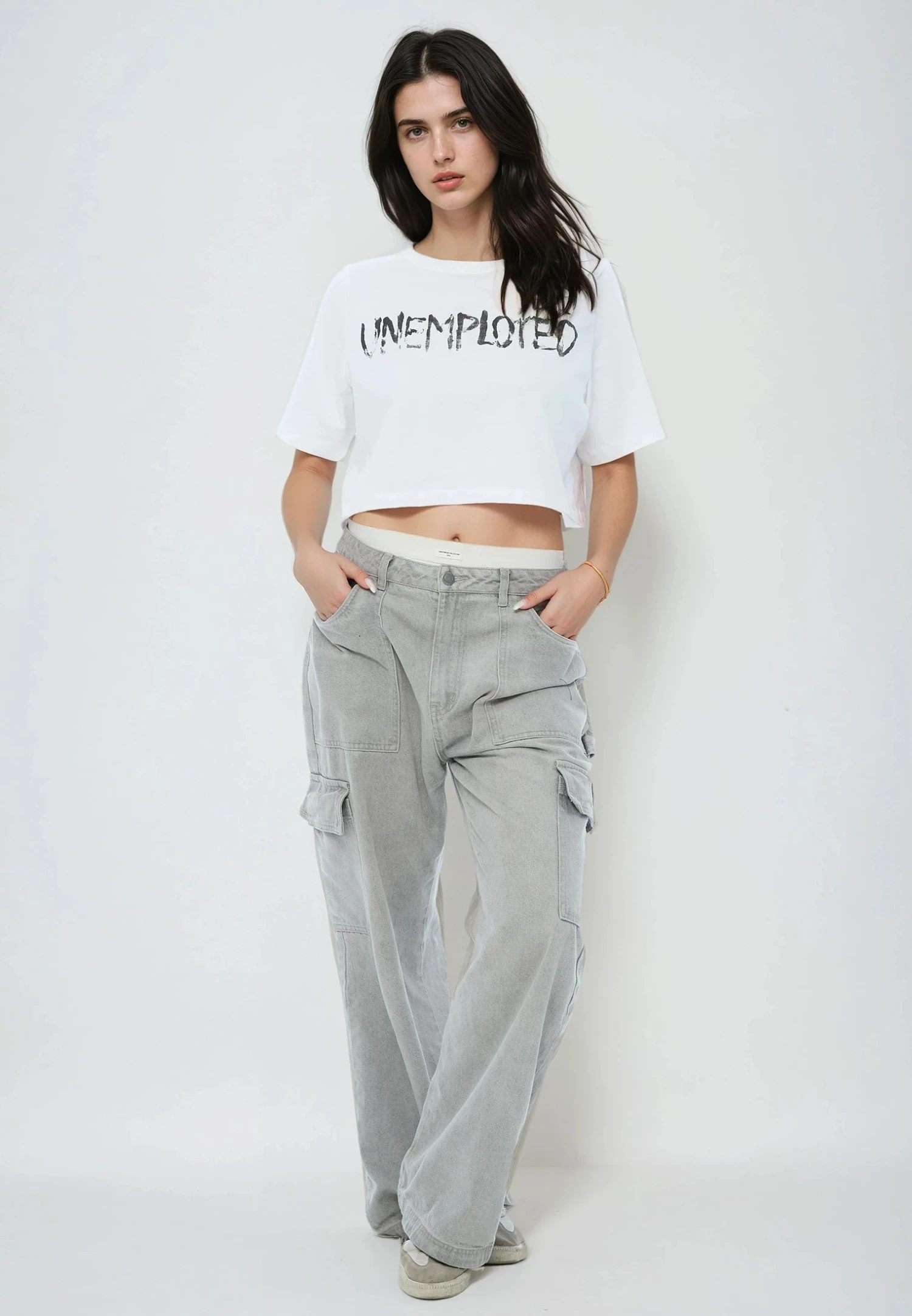 UNEMPLOYED CROP TOP WHITE 2 UNEMPLOYED CROP TOP WHITE - Image 2